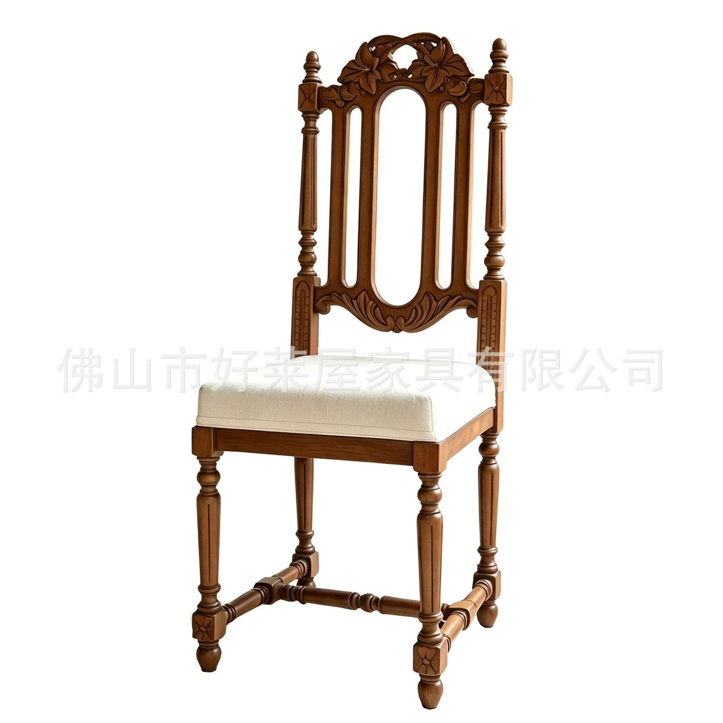 CX Medieval Walnut Carved Dining Chair French Casual, Living Room Restaurant Hotel Homestay Household Chair