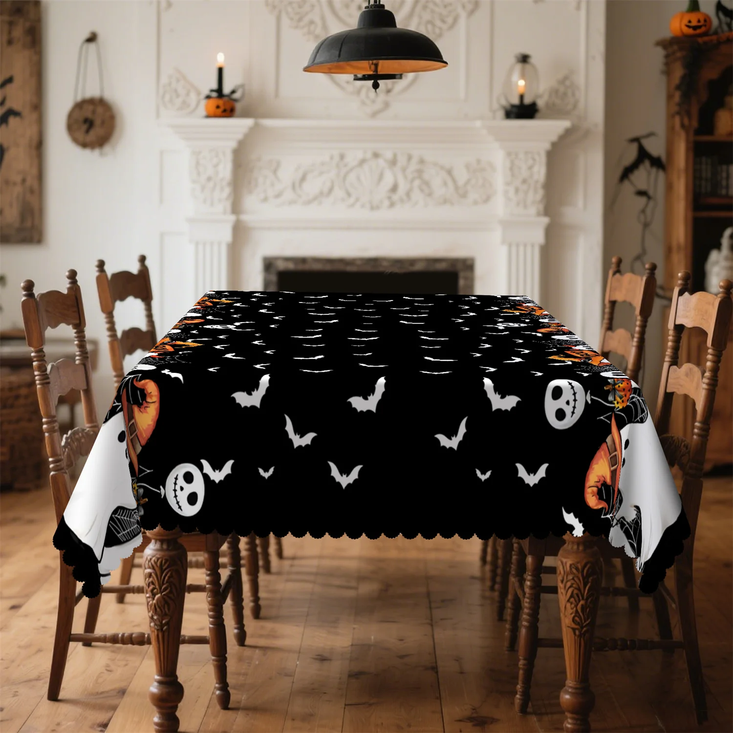 Pumpkin lantern, ghostly wizard hat, spider web, Halloween tablecloth - 1 pack, suitable for indoor and outdoor usezyc