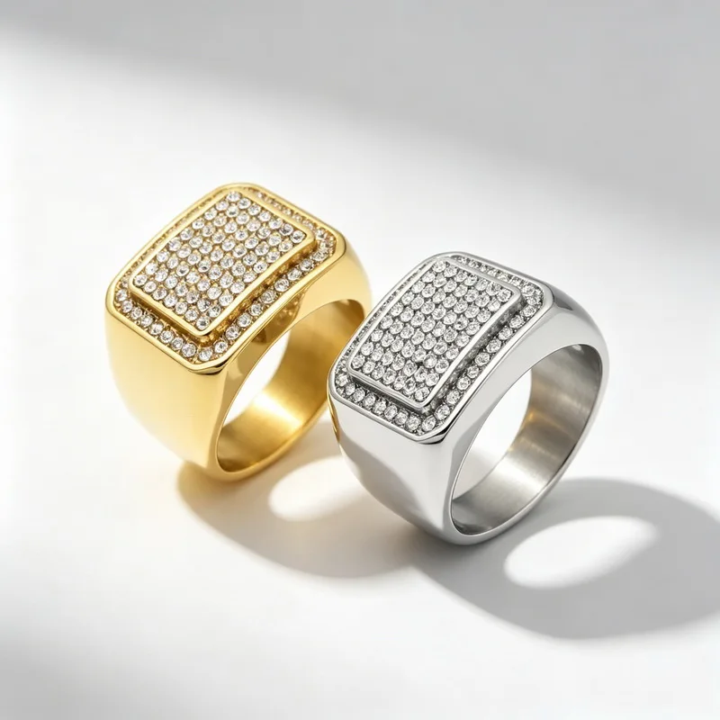 Kalen Herrenring, größer, quadratisch, hochwertig, mit CZ-Kristallen, Edelstahl, Schmuck, männlicher Charme, Fingerring, Damen-Accessoire – Detail 12