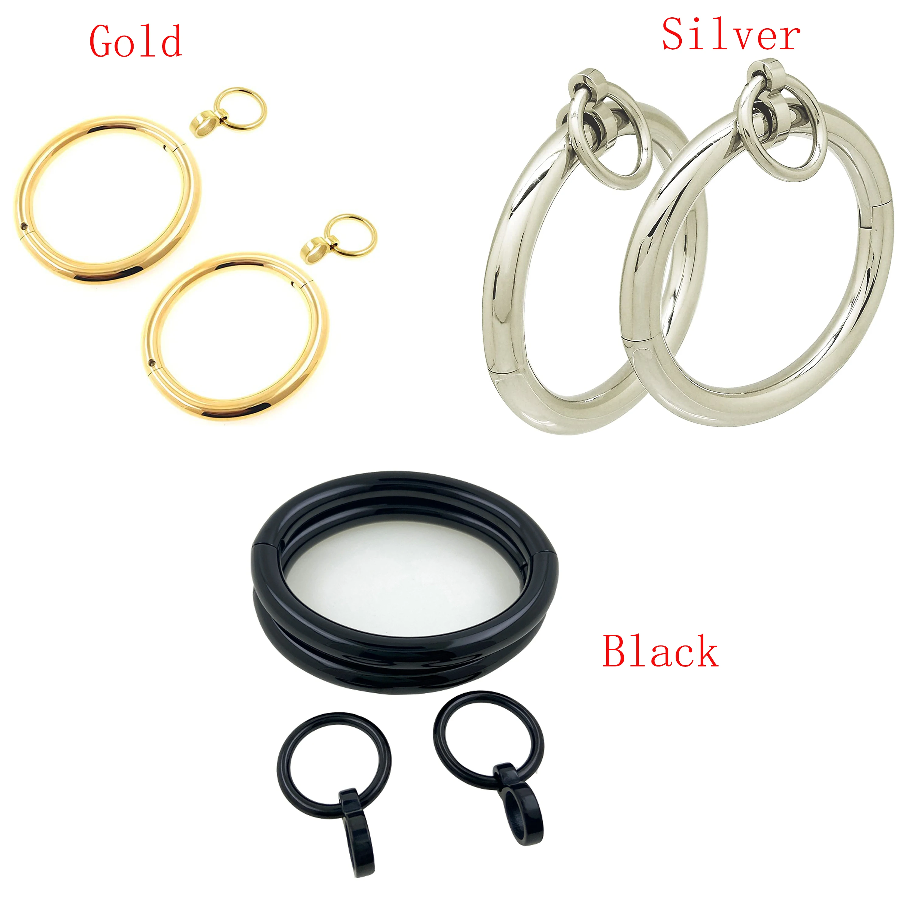 Polished shining stainless steel lockable wrist ankle cuffs bangle slave bracelet with removable O ring restraints set