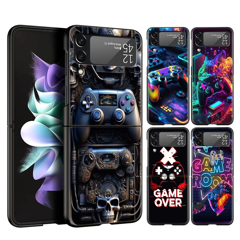 Game Controller Graphic Hard PC Phone Case For Samsung Galaxy Z Flip 6 5 4 Black Cover For Galaxy Z Flip 3 Foldable Shockproof