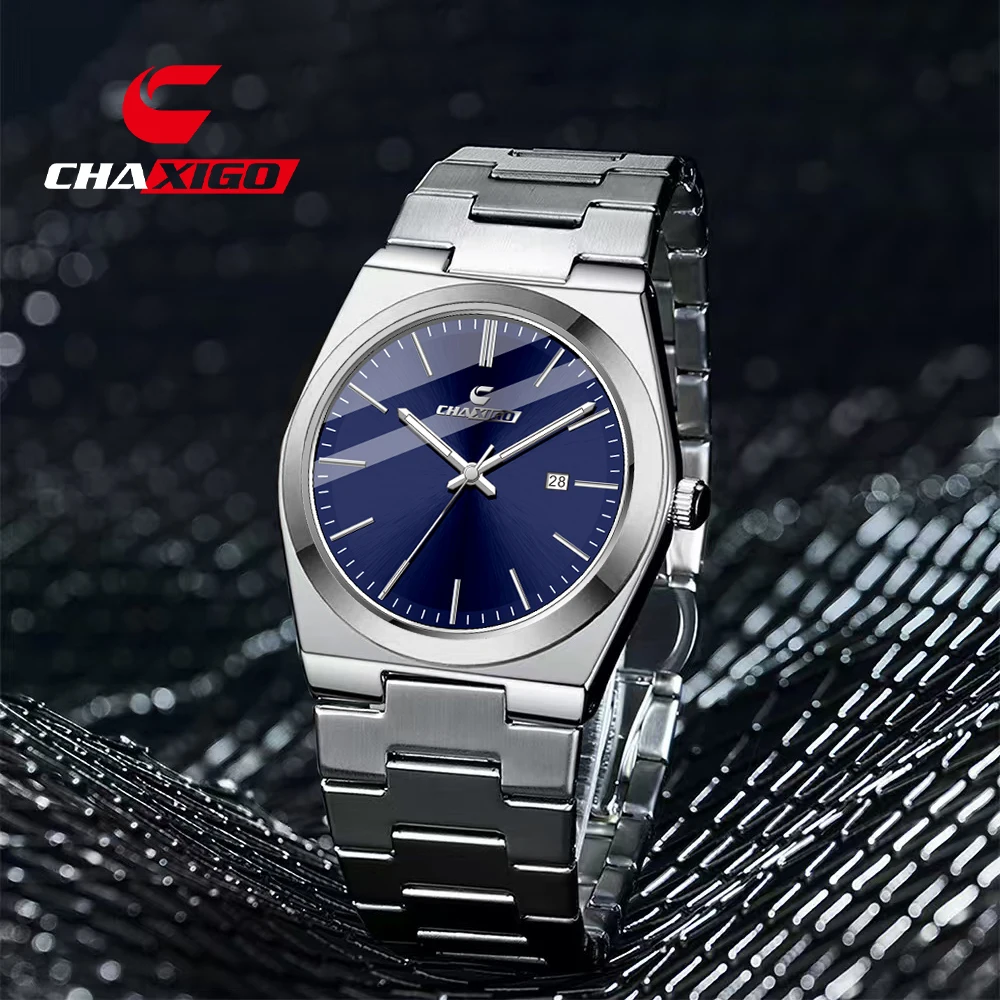 

CHAXIGO Classic Men's Fashion Business Watch, 3ATM water-resistant, with dual date display and elegant design.