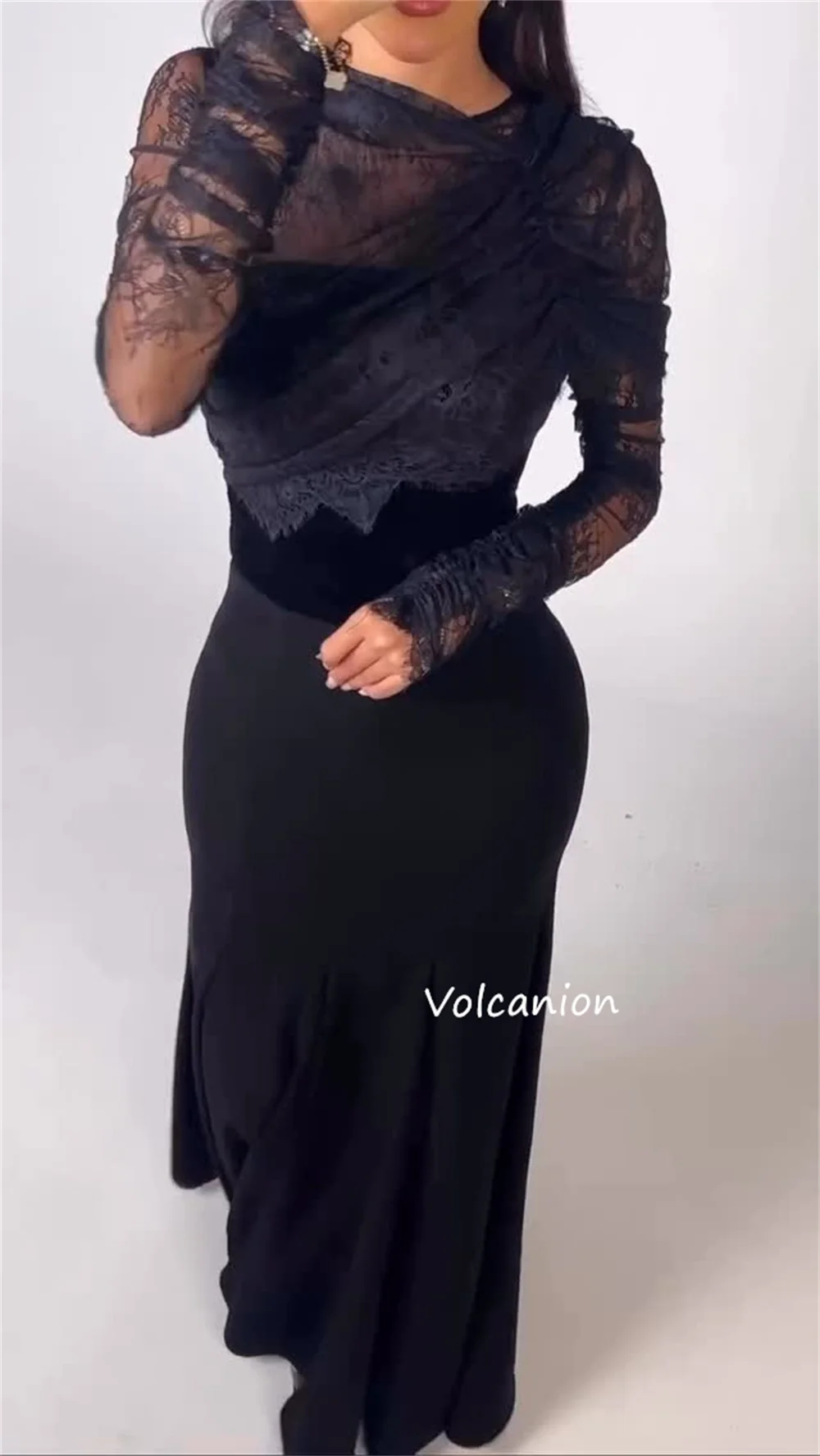 Personalizado jérsei plissado gola alta trompete vestidos longos sob medida ocasião noite moda festa elegante correspondência