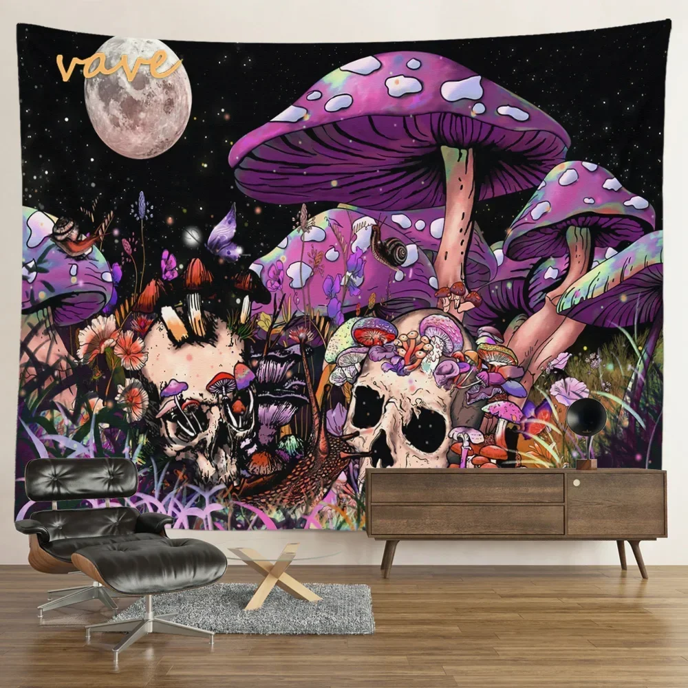 Psychadelic Skull Flower Tapestry Wall Hanging Boho Hippie Cloth Tapestry Mushroom Aesthetic Dorm Bedroom Decor