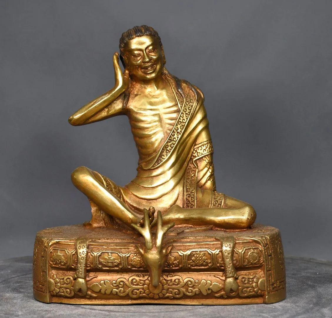 

Tibetan Old Bronze Buddha Pure Copper Gilded Milarepa Listening to Buddha Statue Home Buddhist Hall Supplies Indoor Buddhist Hal