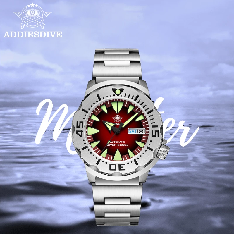 ADDIESDIVE Monster Automatic Mechanical Diver Watch AD2103 Sapphire Glass 200M Diving Watches For Men Super Luminous Wristwatch