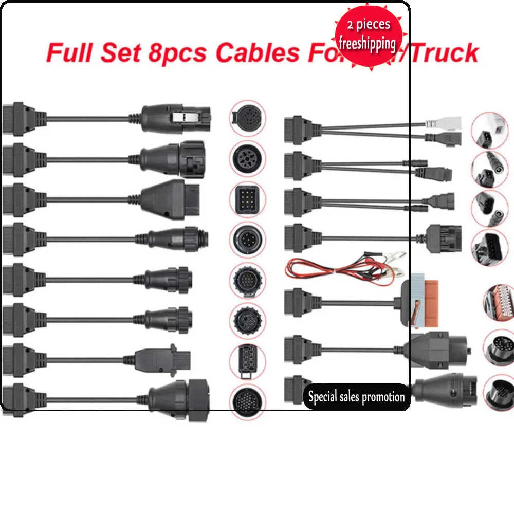 

BEST Full Set 8 Cables For Truck Car Automotivo For Scania/BMW OBD2 Scanner Car Diagnostic Auto Tool 8pcs Full Set Cables