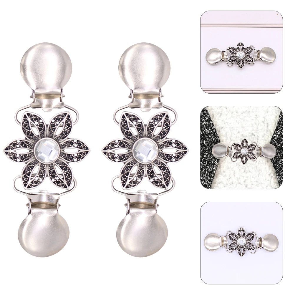 

2 pcs Cardigan Tighten Flower Design Scarf Fasteners Shawl Clamp Sweater Brooches Lady Brooch Clips Clothing Clips Women Fashion