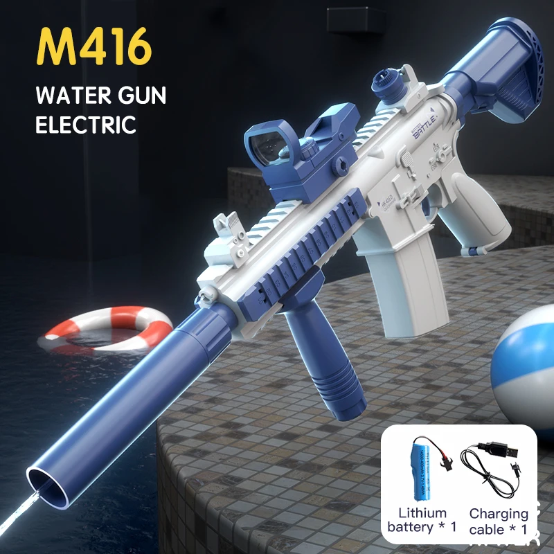 Summer Hot M416 Water Gun Electric  Pistol Shooting Toy Full Automatic Summer Beach Shoot Toy For Kids Children Boys Girls Gift