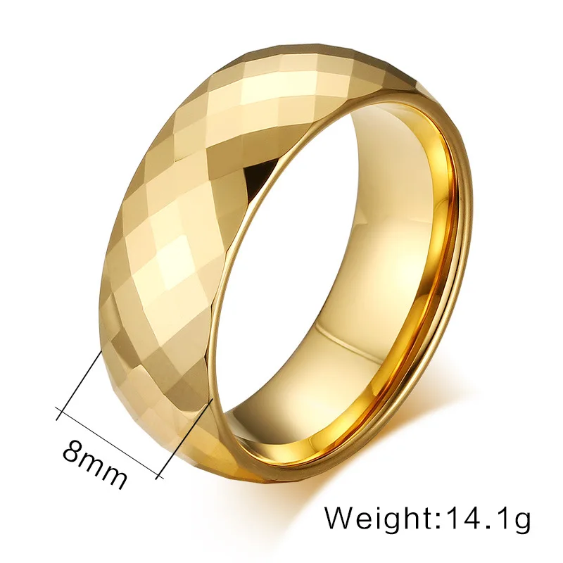 JQUEEN 8mm Tungsten Carbide Ring Wedding Band Multi-Faceted Men's Ring High Polished Domed Comfort Fit Size 7-12