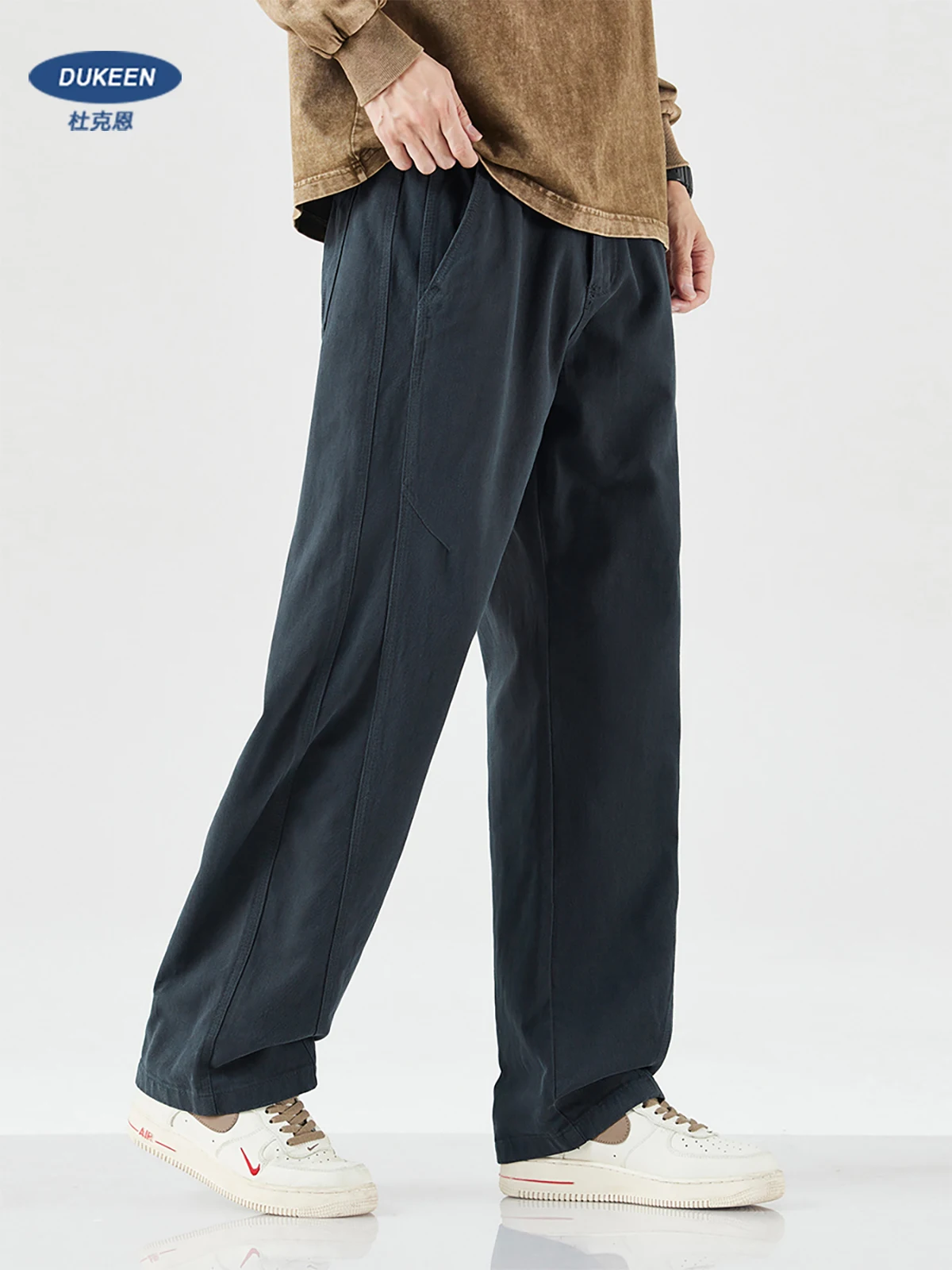 

DUKEEN Heavyweight 100% Cotton Straight-Leg Pants for Men Loose Fit Cargo Trousers Vintage Workwear Fall Winter Casual Pants