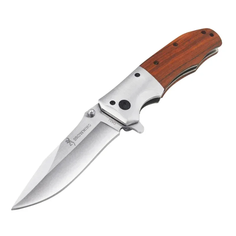 

Outdoor Folding Knife Portable Wooden Handles Stainless Steel Knife Camping Mountain Fishing Tools Self-defense Browning Knives