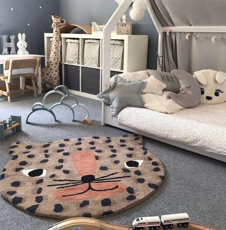 Nordic Home Boho Chair Cushion Mat Round Leopard Lovely Nordic INS Girls Sherpa Fleece Non-Slip Carpet Bathroom Rugs Bedside Mat