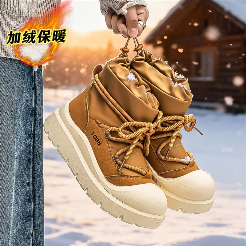 Men Shoes Winter Thick Plush Waterproof Snow Boots Men's Warm Cotton Shoes Outdoor Casual Non Slip Boots High Top Ankle Boots