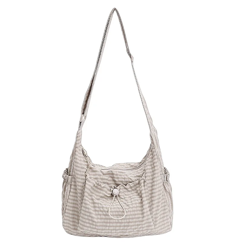 Koreanische Nylon-Schultertaschen, modische, schlichte karierte Reißverschluss-Tragetaschen, plissierte Cloud-Taschen, neue Pendler-Umhängetasche – Detail 18