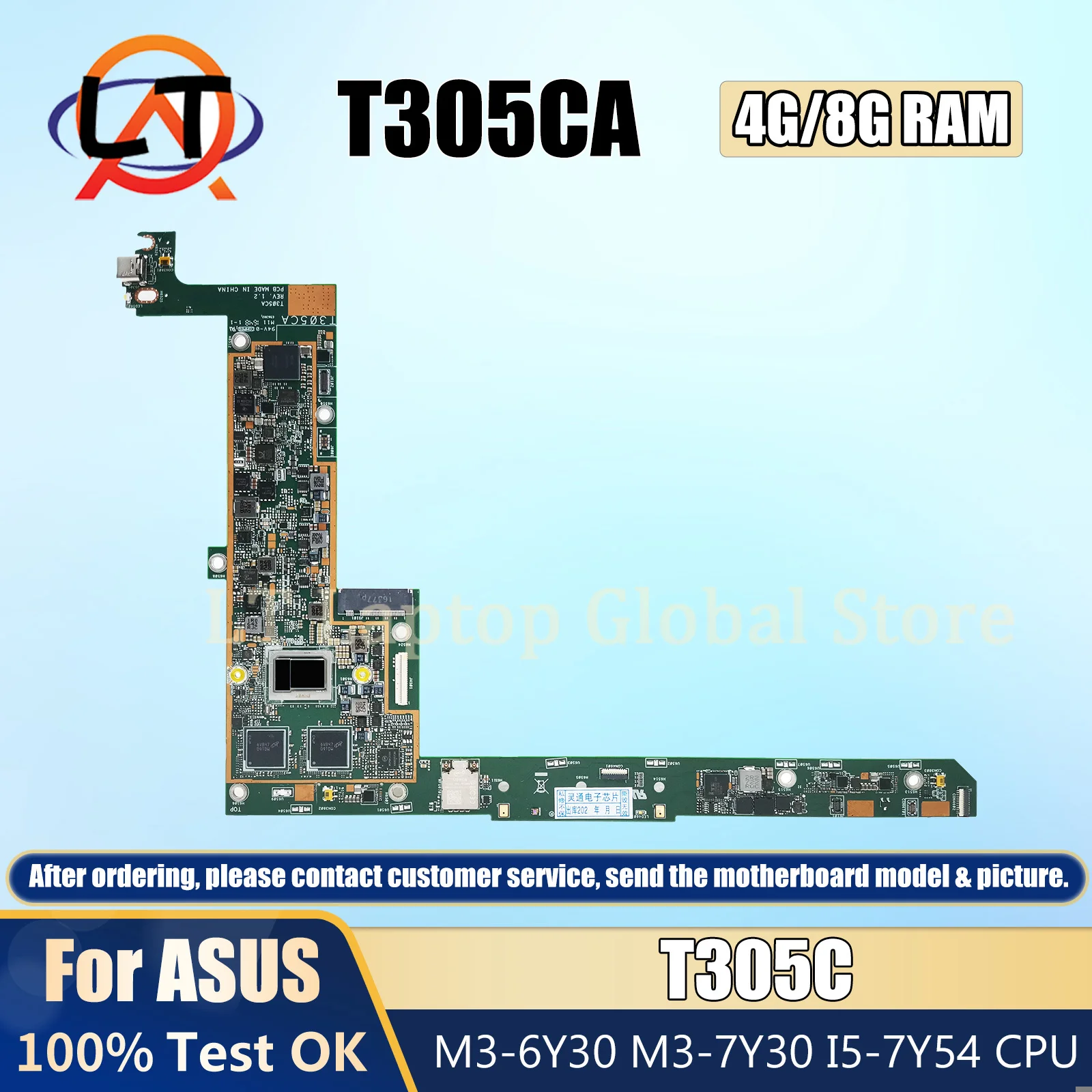 T305CA Laptop Motherboard For ASUS Transforme T305C Mainboard M3-6Y30 M3-7Y30 I5-7Y54 4G/8G-RAM 100% Working TEST