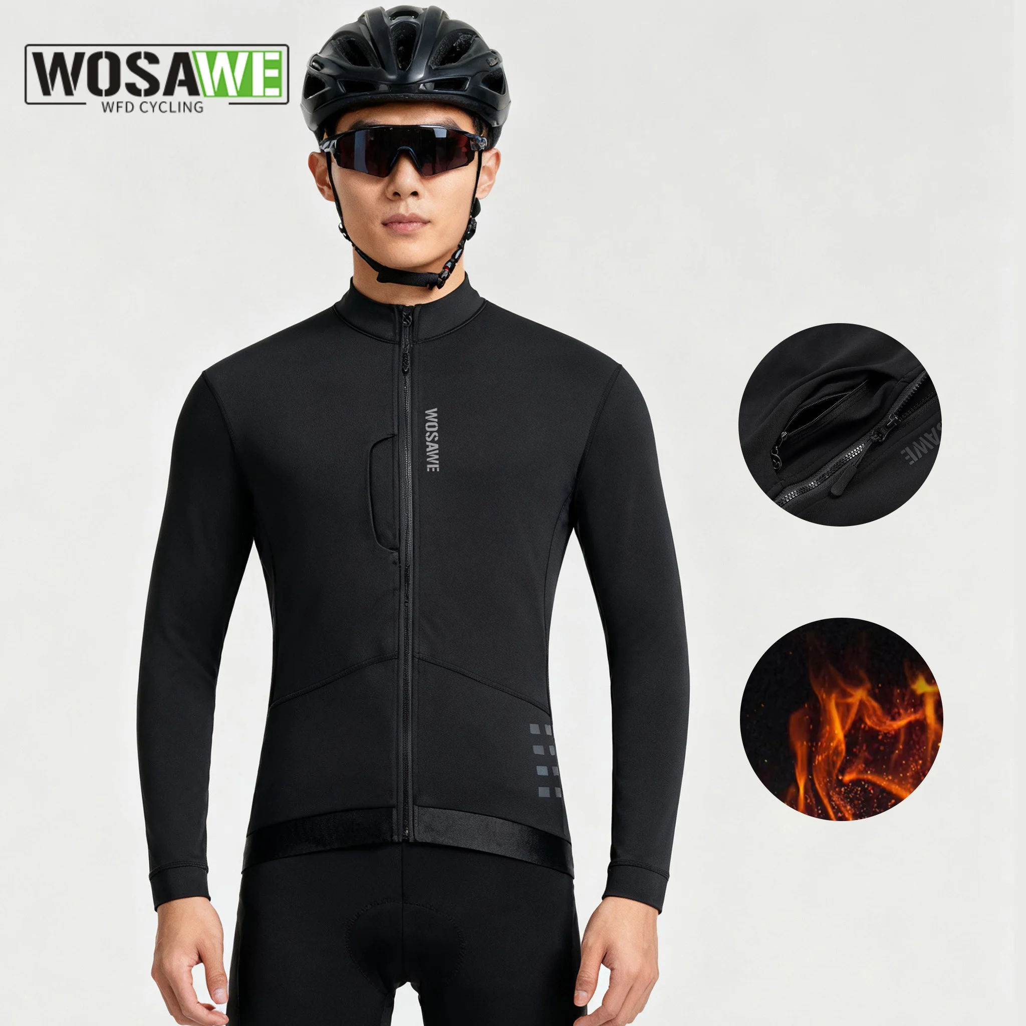 

WOSAWE Men's Cycling Jacket Winter Thermal Fleece Bicycle Jersey Waterproof Windproof Road Bike Tops Cycling Clothing