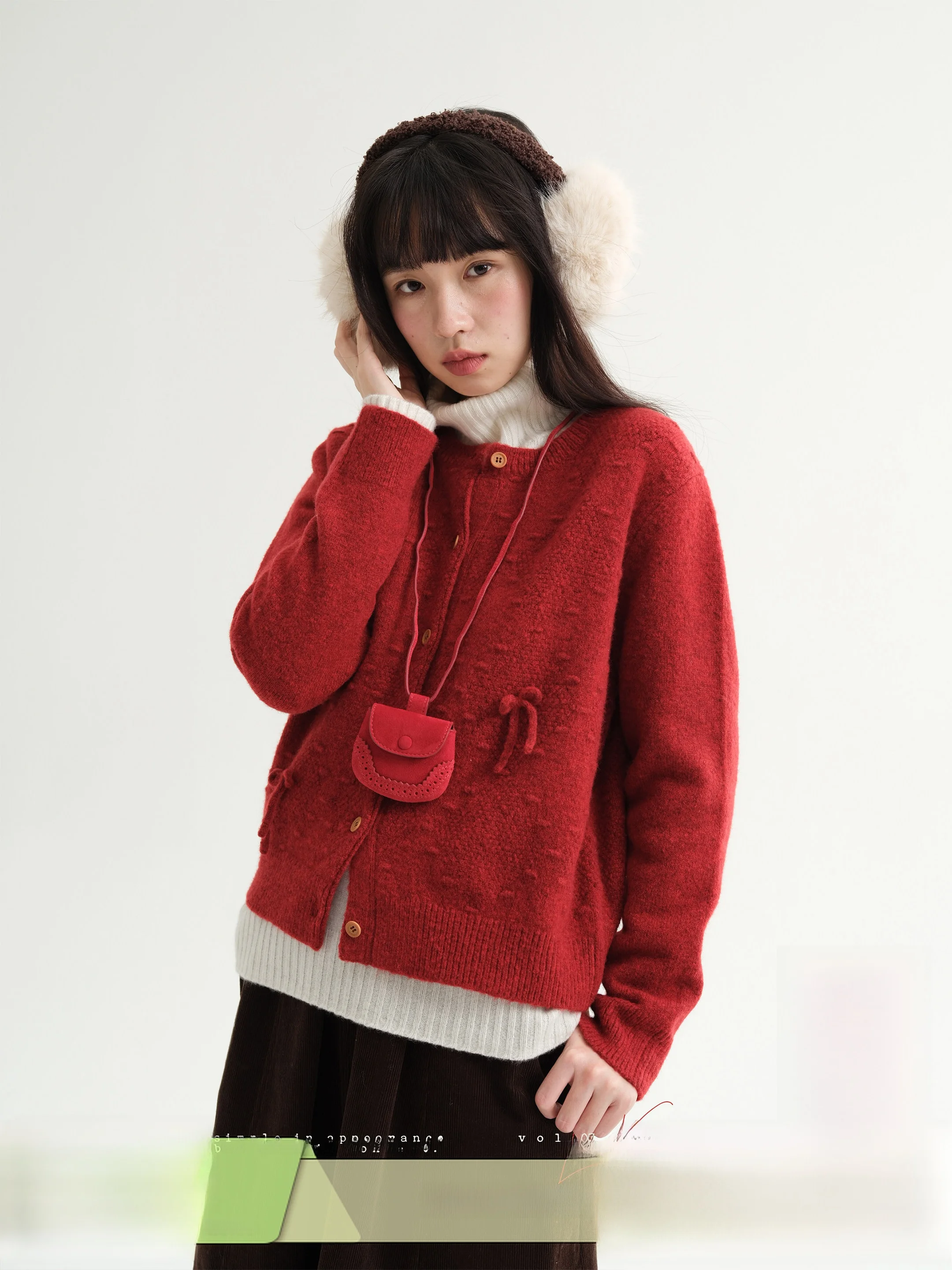 

Кардиган из отборной шерсти Bordeaux Poem, новогодний красный, с узором «узел», мягкий, женский, повседневный, вязаный трикотаж