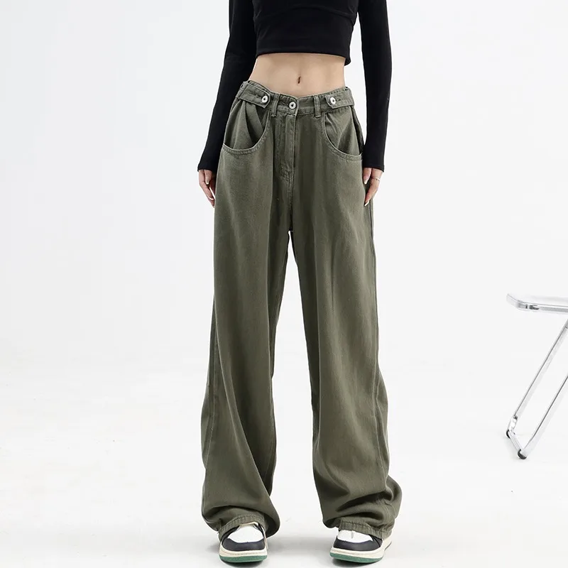 

Retro American Denim Jeans Men's Drapey Straight Loose Japanese Workwear High Street Trend Military een Wide Leg Pants