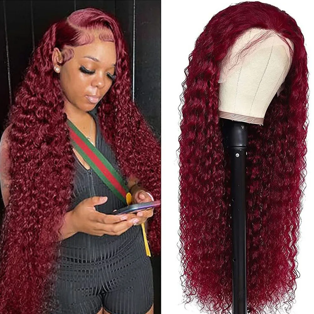 

36inch Curly Human Hair Wigs 13×6 Lace Front Human Hair 99J Burgundy Wigs Human Hair Wig With Baby Hair For Black Women