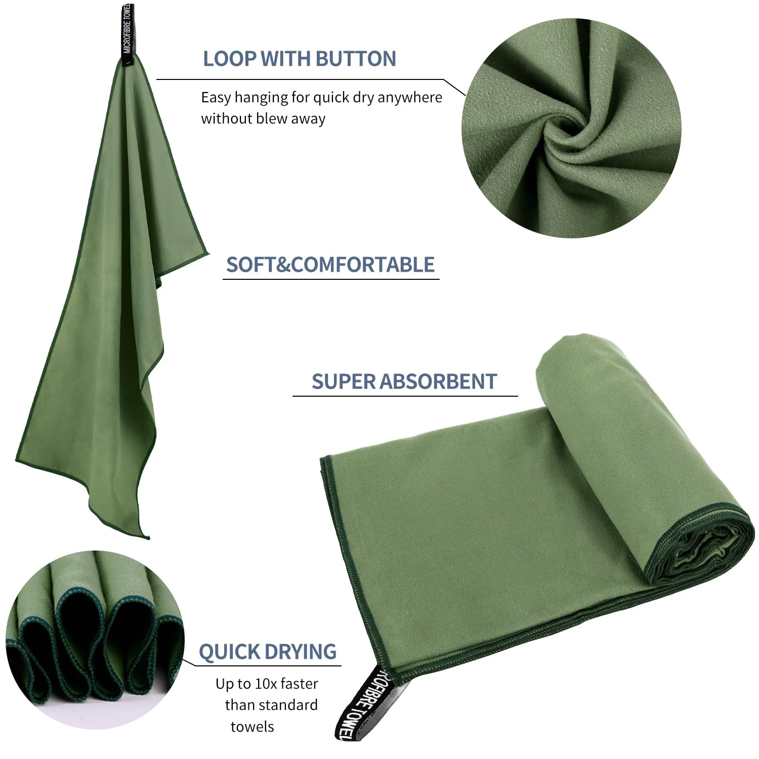2 PCS Compact Microfiber Towel 38x38cm & 40x80cm High Absorbency Quick Dry Lightweight  Face Hand Fitness Suitable Travel