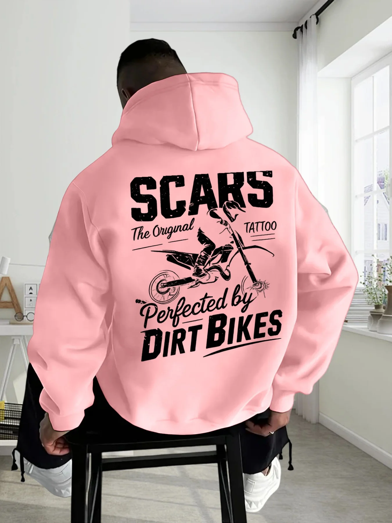 Men's off-road motorcycle hooded sweatshirt, with retro distressed motorcycle slogan print, cool and casual hooded sweatshirt
