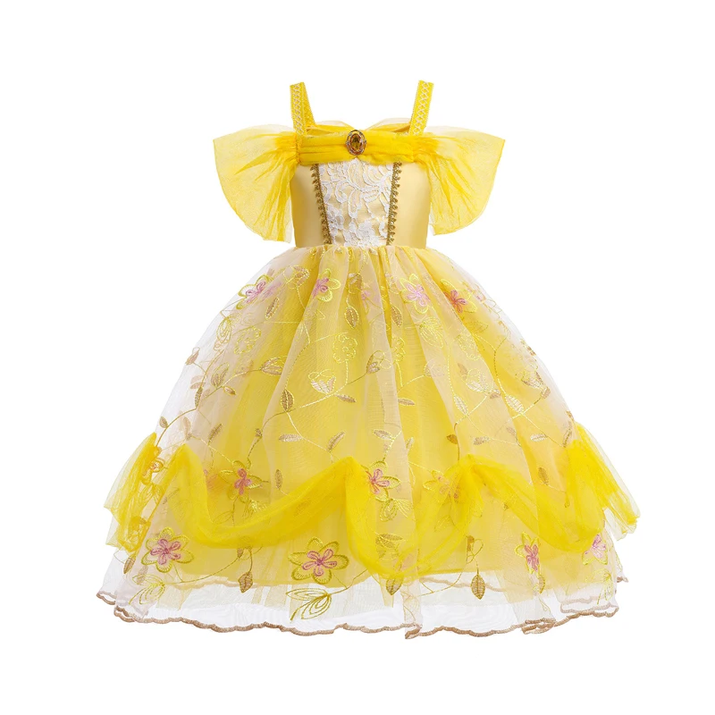 

Multiple Beauty Princess Belle For Girl Costume Birthday Party Classic Yellow Set Cosplay Fancy Party Dress Carnival Halloween