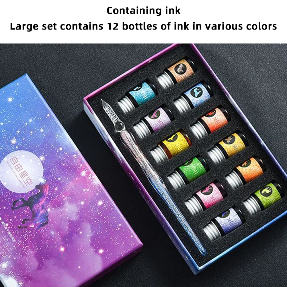 Caligrafia portátil Vidro Dip Pen Ink Set, DIY Marcadores Caneta, Presente De Aniversário