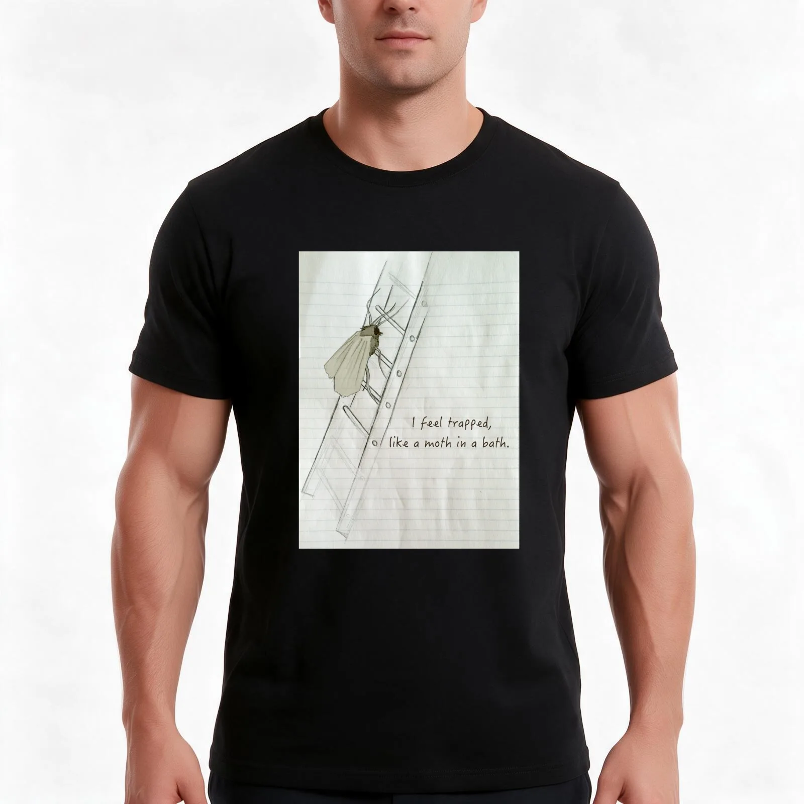 A Moth In A Bath T-Shirt, Summer Casual Cotton Tee, Oversized Streetwear Tops, Vintage Graphic Print, Loose Fit Short Sleeve