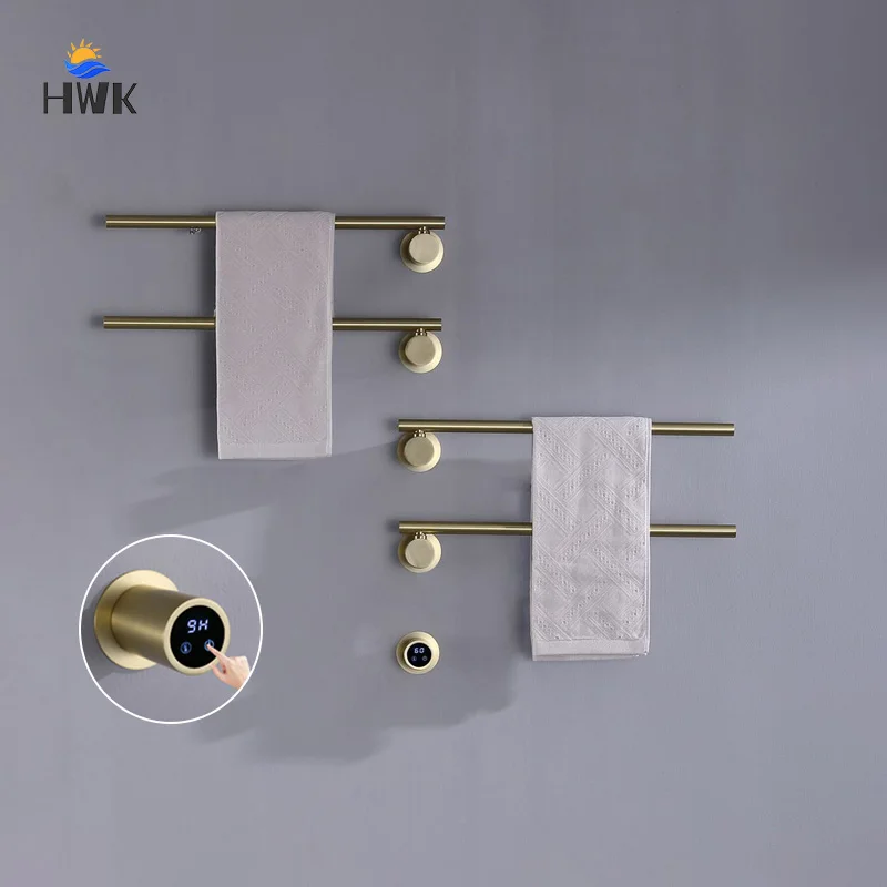 Bathroom Brushed Gold Electric Towel Rack Temperature Time Smart Control Towel Warmer Hidden Installation Heated Towel Rail