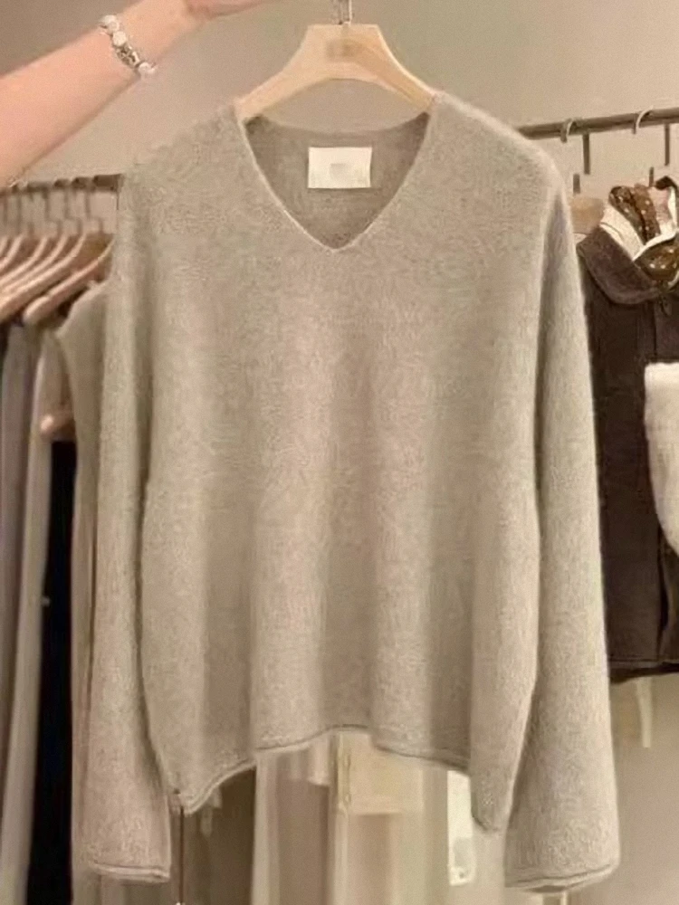 

V-neck cashmere sweater female 100% pure cashmere pullover loose bottoming shirt with sweater in autumn and winter tops.