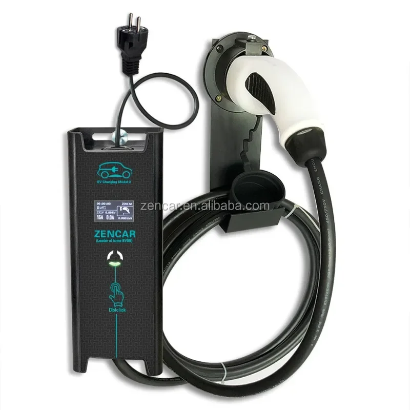 

Zencar 10A 12A 16A 3.3kw ev car charger type 2 evse controller with schuko plug metal holder