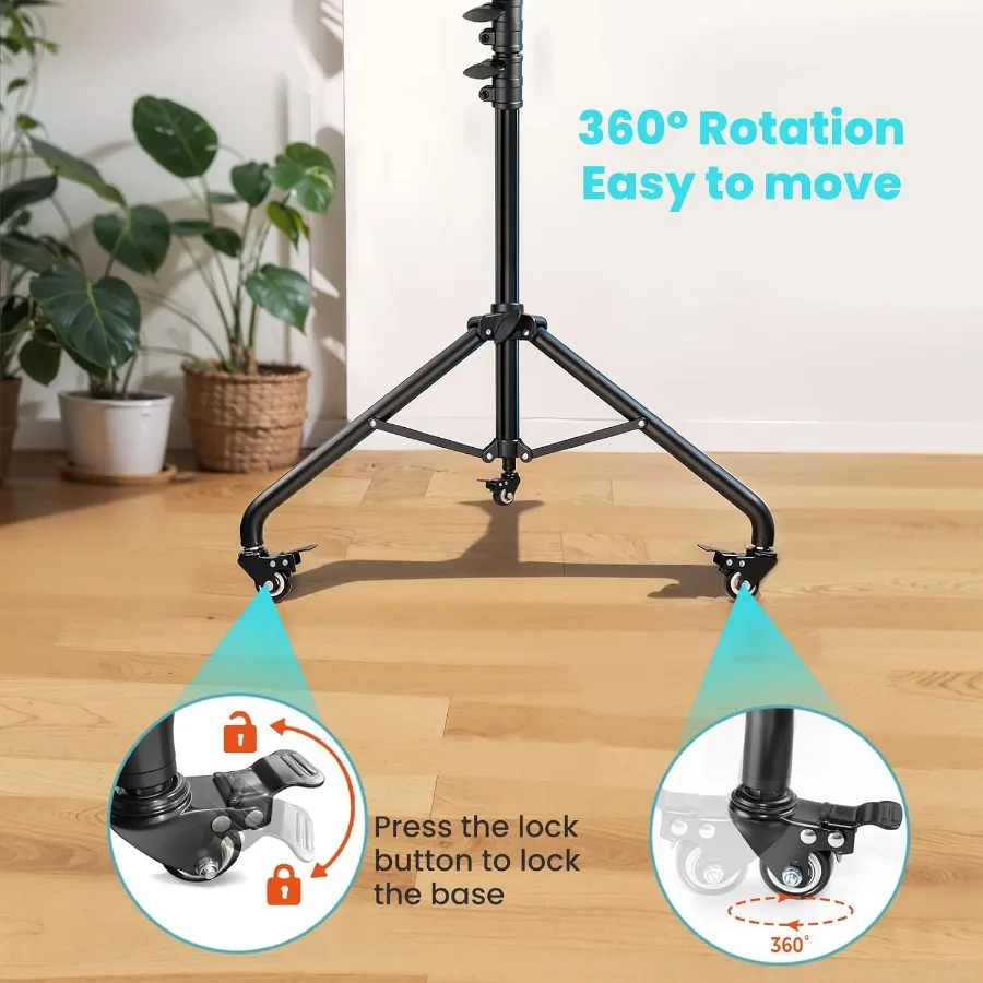 18 Foldable Ring Light with Adjustable Stand for iPhone iPad Camera 75 Height Tripod with Smooth Rolling Wheels 38W 6500K Brigh