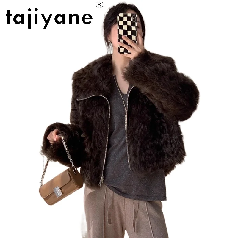 معطف فرو من صوف الغنم الحقيقي 100% من TAJIYANE مزدوج الوجه معطف نسائي أنيق بياقة مقلوبة وسترة من الفرو ملابس شتوية 2025 schuba
