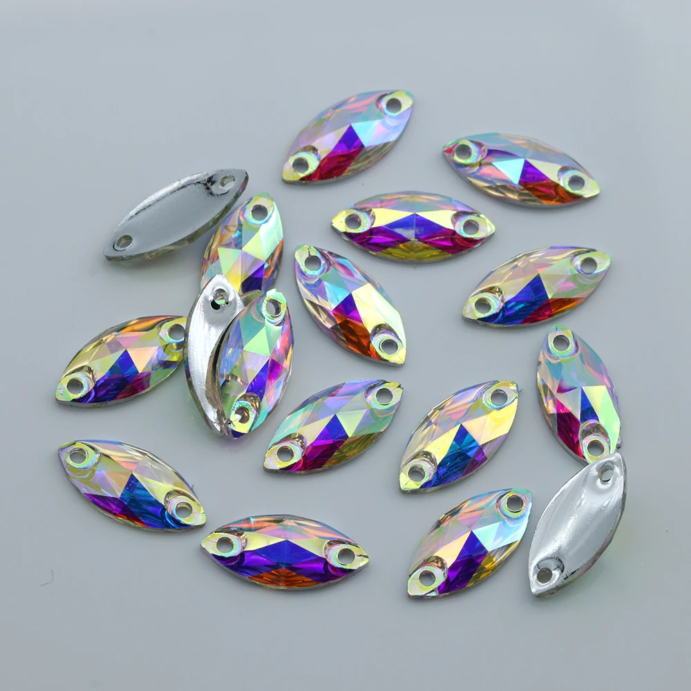 

6x12mm, 7x15mm, 9x20mm, 11x24mm, 15x31mm Crystal AB Marquise Resin Sew On Stones, Flat Back Clear AB Sewing On Rhinestones