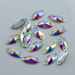 6x12mm, 7x15mm, 9x20mm, 11x24mm, 15x31mm Crystal AB Marquise Resin Sew On Stones, Flat Back Clear AB Sewing On Rhinestones