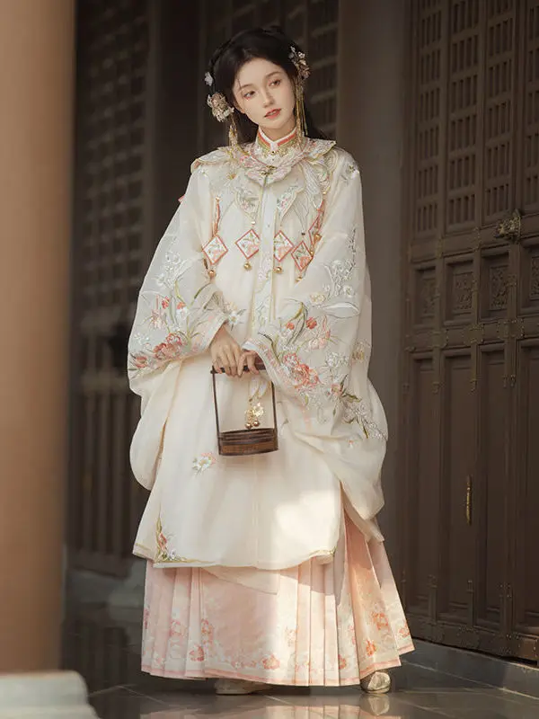 Arte de Jade [Hua Tuan Su] Hanfu para mujer, falda con cara de caballo hecha Ming, industria pesada, camisa bordada con cuello de pie y hombro en la nube, nuevo