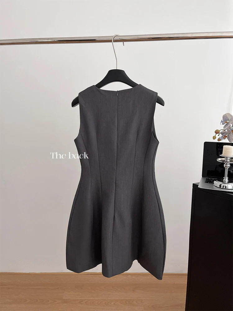 Summer Bow Vintage Elegant Sleeveless Hollow Out Dress Women Mini A-line Frock Evening Party 2000s One-Piece French Old Money