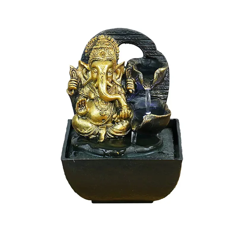 

Lucky Fortune Elephant God Ganesha Desktop Waterfall Fountain Peaceful Flowing Water Sound Office & Home Decorations Humidifier