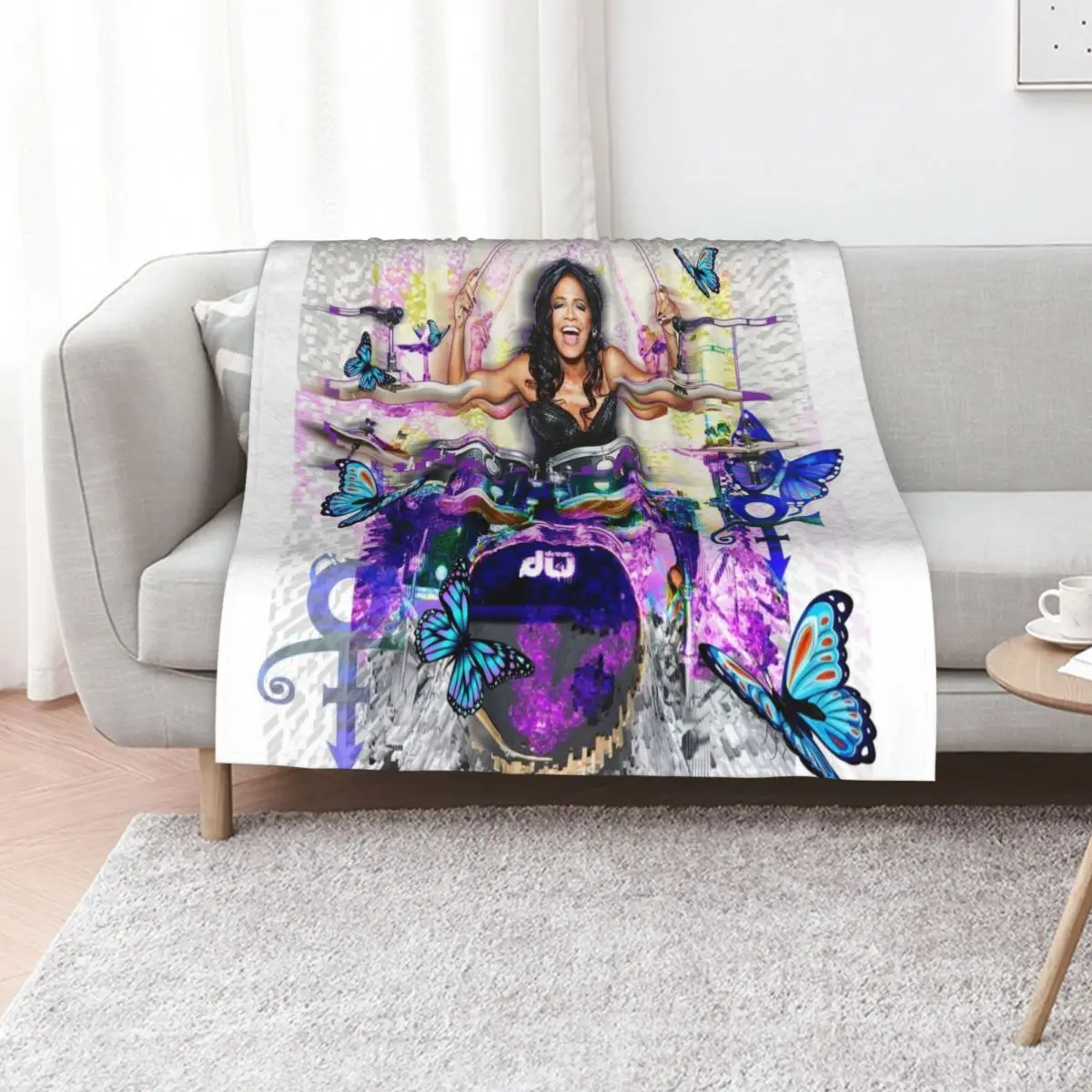 Sheila E. drummer - Prince drum woman - digital art by IonaArtDigital Throw Blanket Flannel for winter halloween Beach Blankets