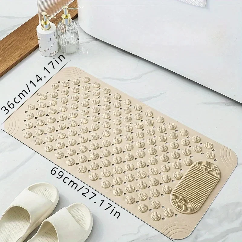 Light Blue Non-Slip PVC Bath Mat - Rectangular Massage Nubs Shower and Bathroom Safety Rug - 0.8cm Thick, 2600g/m², Dot Pattern