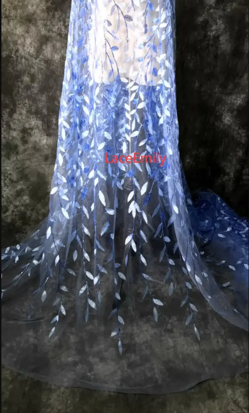 Tessuto di pizzo ricamato con paillettes foglia oro champagne foglie di paillettes tulle morbido per abito da sposa abito da ragazza 1 metro