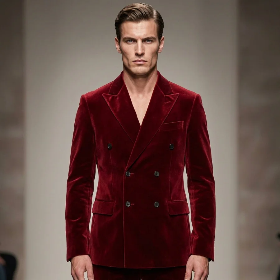 

Velvet Male Blazer with Double Breasted Peak Lapel Men Suit Jacket 1 Piece Man Fashion Slim Fit Suit Coat for Prom Party XS-5XL