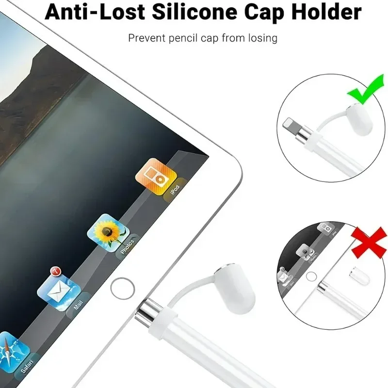 for Apple Pencil 1st Magnetic Replacement Pencil Caps Pen Top Stylus Cover with Anti Fall Soft Silicone Holder for IPencil 1