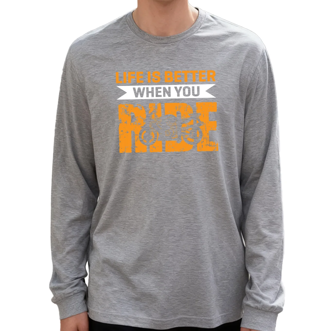 الرفع أفضل عند ركوب تي شيرت رجالي بأكمام طويلة 100% قطن 180 جرام رقبة دائرية نمط يومي غير رسمي ناعم وقابل للتنفس