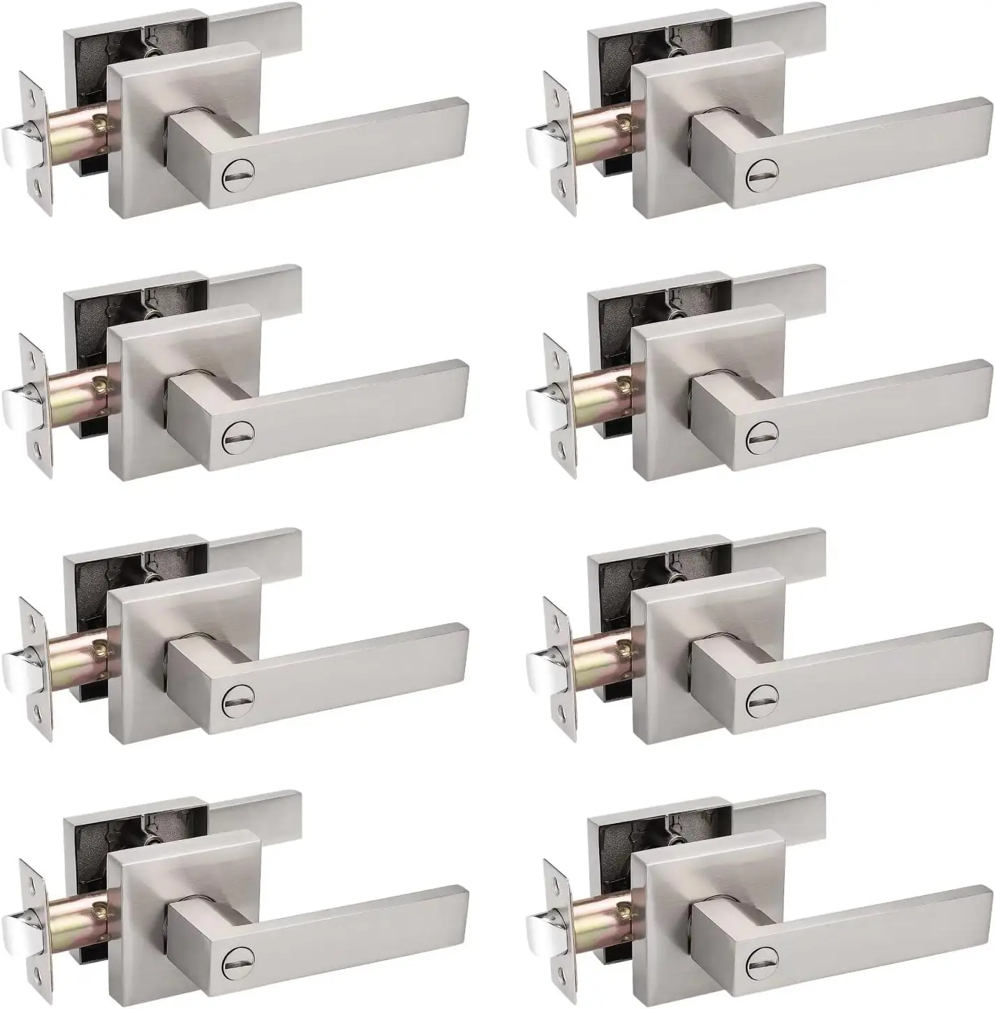 

8 Pack Square Privacy Door Levers Door Lock Hardware Handle Storage Room Bathroom Keyless Lever Square Rose in Satin Nickel