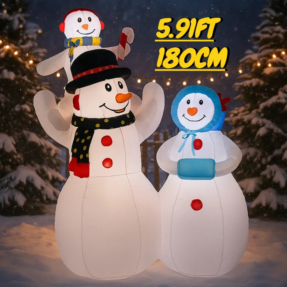 

5,91 фута надувная игрушка Снеговик Семейные рождественские украшения для двора Рождественские принадлежности Домашние украшения Праздничные подарки со светодиодной подсветкой