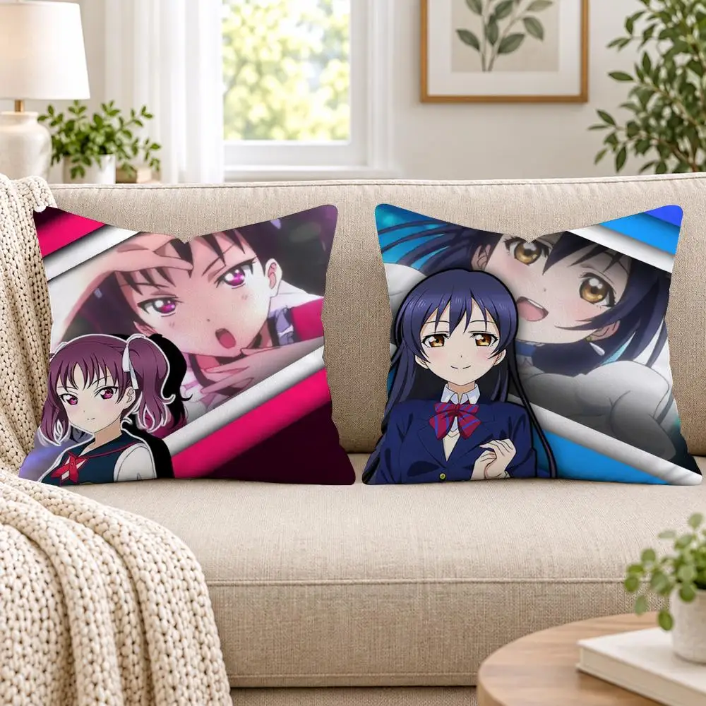 Love Live! School Idol Cushion Cover Short Plush Double-Sided Printing Sofa Bedroom Pillow Case Aesthetic Home Decor
