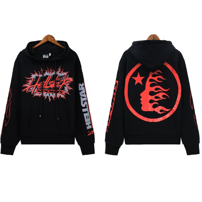 Hellstar Men Women  American Retro Letter Print Oversized Hoodie All-Match Casual Youth Trendy Plus Size Hooded Sweatshirts