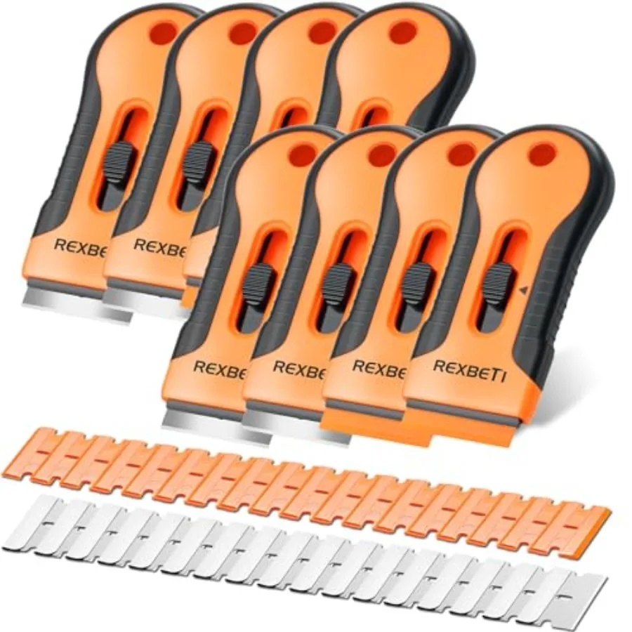 

【Spot goods】REXBETI Razor Blade Scraper Tool 8 Pack Razor Scraper Set with Extra 240Pcs Razor Blades- 80Pcs Metal and 160Pcs Pl